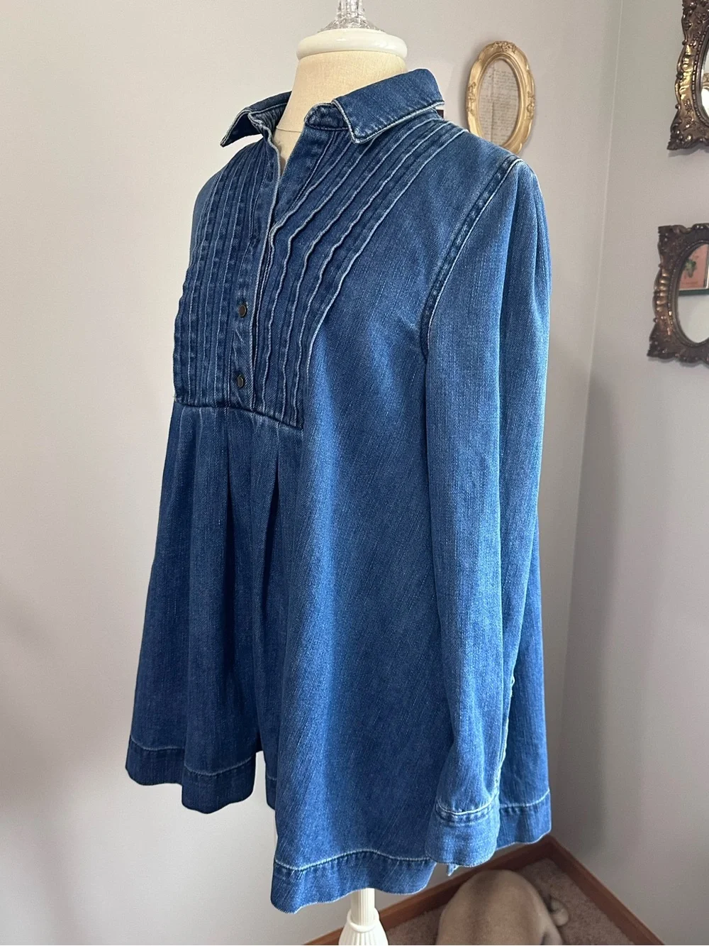 Free People Denim Tunic Mini Dress in Baby Blues
